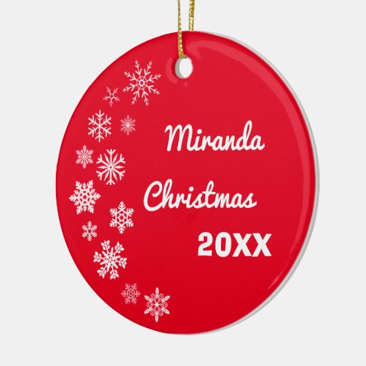 Gepersonaliseerde kerstversiering met sneeuwvlokke keramisch ornament (Links)