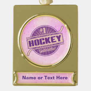 Gepersonaliseerde kerstversiering van Hockey Godmo Verguld Banner Ornament