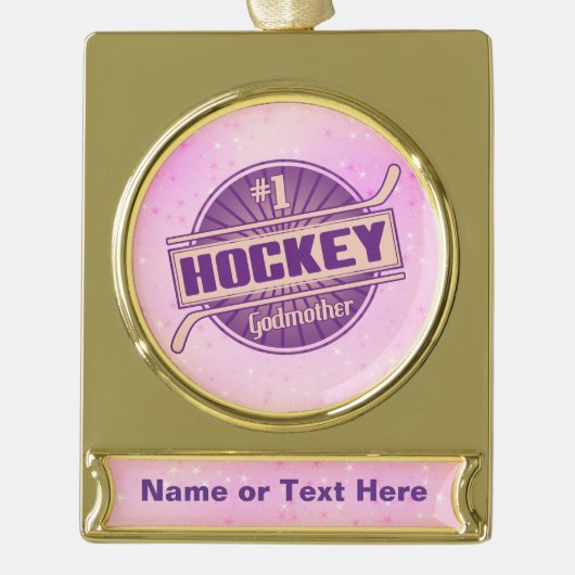 Gepersonaliseerde kerstversiering van Hockey Godmo Verguld Banner Ornament (Voorkant)