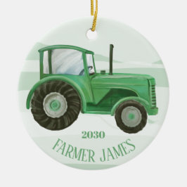 Gepersonaliseerde kerstversiering voor groene trac keramisch ornament