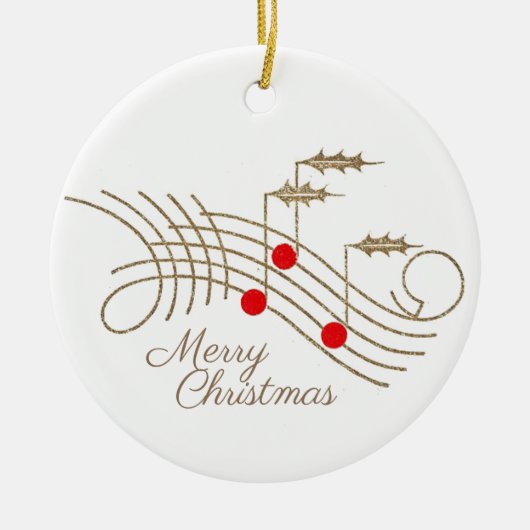 Gepersonaliseerde kerstversiering voor Holly Music Keramisch Ornament (Voorkant)