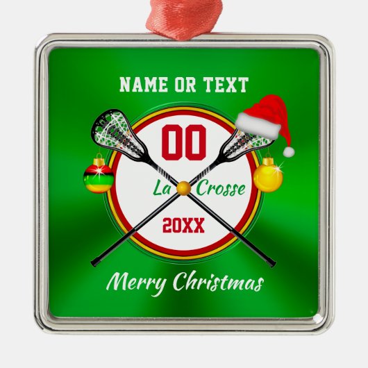 Gepersonaliseerde kerstversieringen met Lacrosse Metalen Ornament (Voorkant)