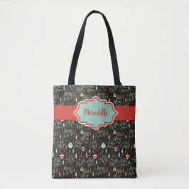 Gepersonaliseerde kerstversieringen met retro-inho tote bag