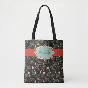 Gepersonaliseerde kerstversieringen met retro-inho tote bag