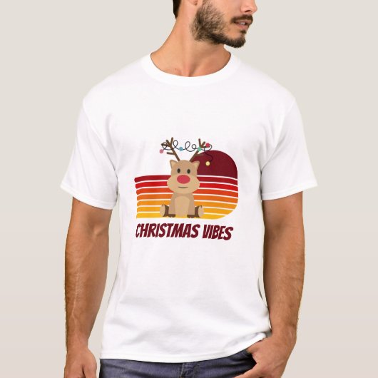 Gepersonaliseerde kerstvibes rendier t-shirt (Voorkant)