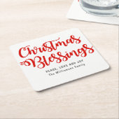 Gepersonaliseerde Kerstzegeningen Rood en Wit Kartonnen Onderzetters (Schuin)