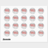 Gepersonaliseerde kerstzegeningen Zilver en Rood Ronde Sticker (Vel)
