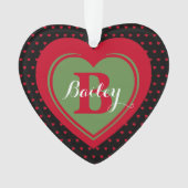 Gepersonaliseerde kerstzwarte kerst, rode en groen ornament (voorkant)