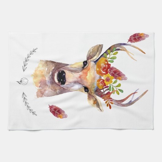 Gepersonaliseerde Keuken Handdoek boho hert Buck H (Horizontaal)