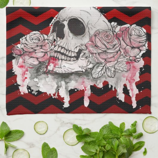 Gepersonaliseerde keuken handdoek schedel Roos got (Gevouwen)