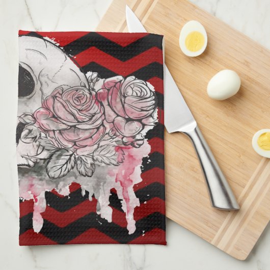 Gepersonaliseerde keuken handdoek schedel Roos got (Quarter Fold)