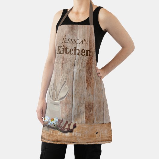 Gepersonaliseerde keuken hout rustieke madeliefje schort (Insitu)