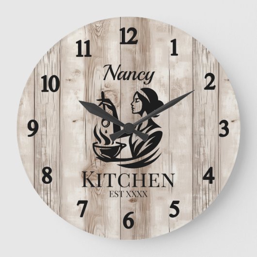 Gepersonaliseerde keuken wandklok met houten ontwe (Voorkant)