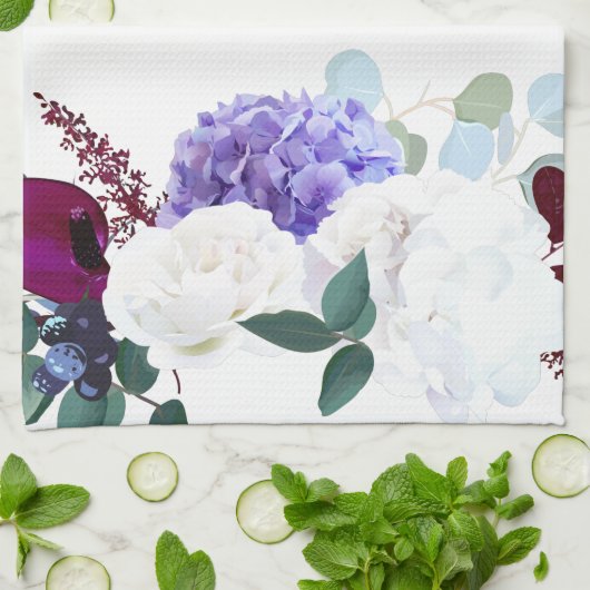 Gepersonaliseerde keukenhanddoek Lavendel Hibiscus (Gevouwen)