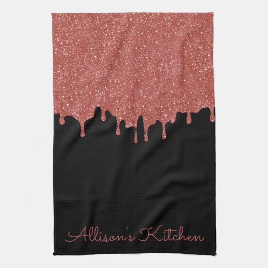 Gepersonaliseerde keukenhanddoek roze glittersuike (Verticaal)