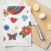 Gepersonaliseerde keukenhanddoek Traditional Bird (Quarter Fold)