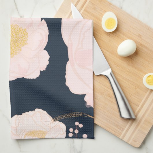 Gepersonaliseerde keukenhanddoek Witte Bloemen op (Quarter Fold)