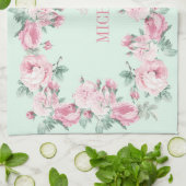Gepersonaliseerde keukenhanddoekroze mint floral theedoek (Gevouwen)