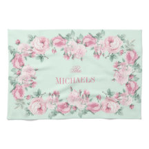 Gepersonaliseerde keukenhanddoekroze mint floral