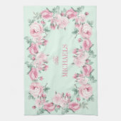 Gepersonaliseerde keukenhanddoekroze mint floral theedoek (Verticaal)
