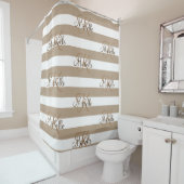 Gepersonaliseerde khaki beige gestreepte douchegor douchegordijn (In situ)