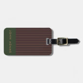 Gepersonaliseerde Khaki Brown Gold Stripe Manly Bagagelabel (Voorkant horizontaal)
