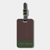 Gepersonaliseerde Khaki Brown Gold Stripe Manly Bagagelabel (Voorkant verticaal)