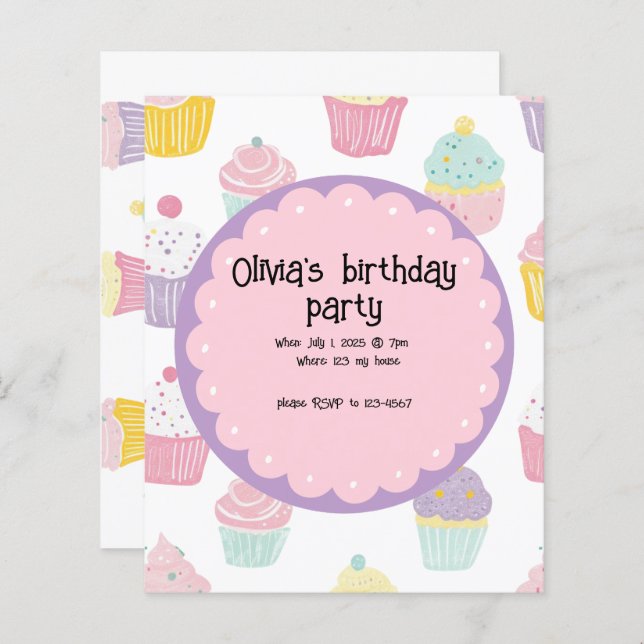 Gepersonaliseerde Kids verjaardag cupcake ontwerp (Voorkant / Achterkant)