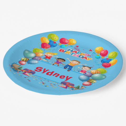 Gepersonaliseerde Kids Verjaardagsfeest Papier Bor Papieren Bordje (Gekanteld)