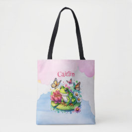 Gepersonaliseerde kikker, bloemen en vlinders Baby Tote Bag