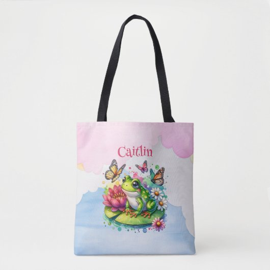 Gepersonaliseerde kikker, bloemen en vlinders Baby Tote Bag (Voorkant)
