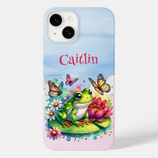 Gepersonaliseerde kikker, bloemen en vlinders Case-Mate iPhone case (Achterkant)