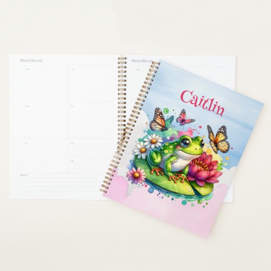 Gepersonaliseerde kikker, bloemen en vlinders planner (Display)