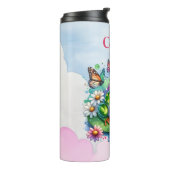 Gepersonaliseerde kikker, bloemen en vlinders thermosbeker (Gedraaid links)