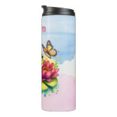 Gepersonaliseerde kikker, bloemen en vlinders thermosbeker (Geroteerd rechts)