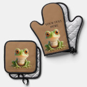 Gepersonaliseerde Kikker Keukengeschenk Tekst bewe Ovenwant & Pannenlap Set (Voorkant / Achterkant)