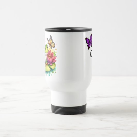 Gepersonaliseerde kikker met bloemen op Lilypad Reisbeker (Center)