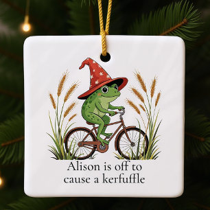 Gepersonaliseerde kikker op een fiets Kerfuffle Gr Keramisch Ornament