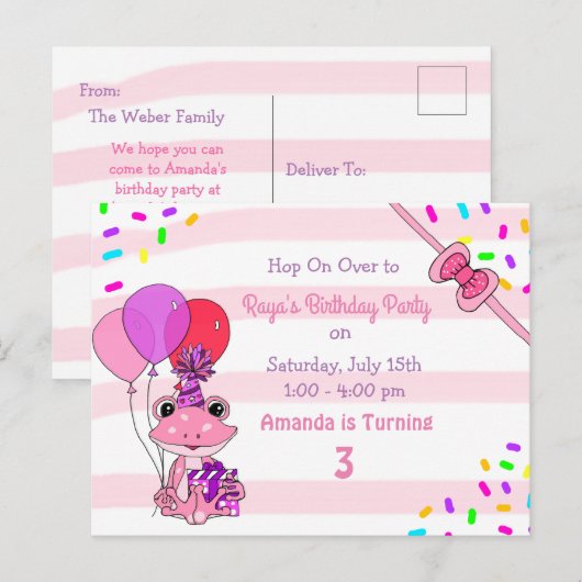 Gepersonaliseerde kikker thema meisje verjaardagsf briefkaart (Voorkant / Achterkant)