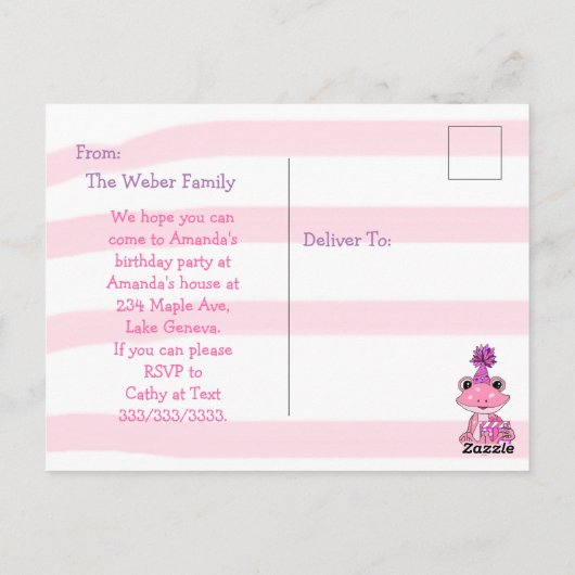 Gepersonaliseerde kikker thema meisje verjaardagsf briefkaart (Achterkant)