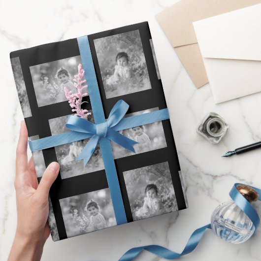 Gepersonaliseerde Kind 2 Foto zwart-wit Cadeaupapier (Geschenken)