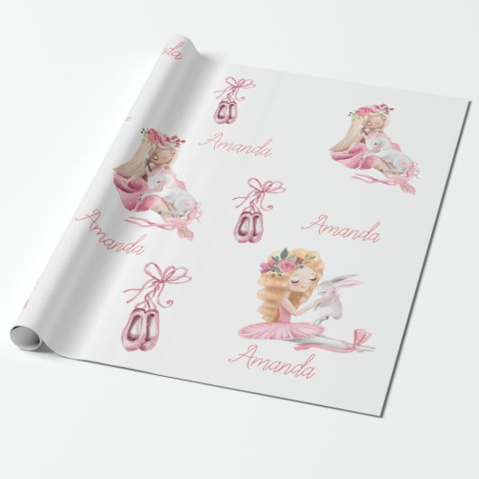 Gepersonaliseerde Kind Ballet Ballerina Eenhoorn B Cadeaupapier (Uitgerold)