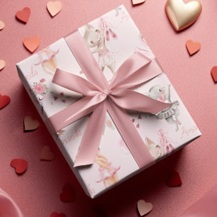 Gepersonaliseerde kind ballet ballerina roze diere cadeaupapier