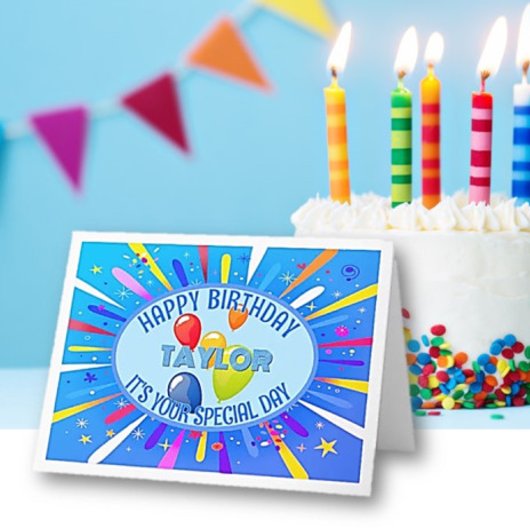 Gepersonaliseerde kind kleurrijke verjaardag kaart