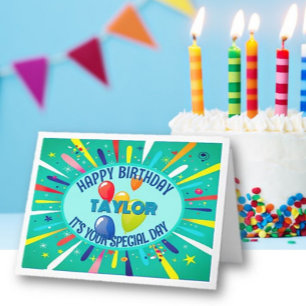 Gepersonaliseerde kind kleurrijke verjaardag kaart