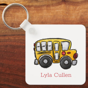 Gepersonaliseerde kind rugzak Label schoolbus Sleutelhanger