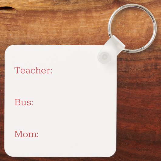 Gepersonaliseerde kind rugzak Label schoolbus Sleutelhanger (Achterkant)