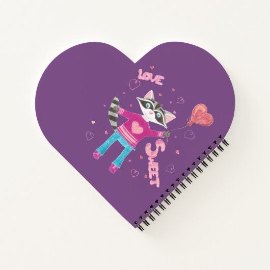 Gepersonaliseerde kind wasbeer paarse notitieboek (Achterkant)