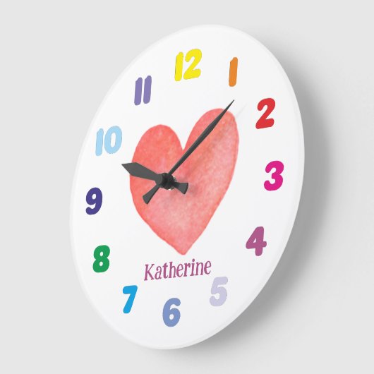 Gepersonaliseerde Kind Waterverf Hart Grote Klok (Hoek)