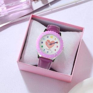 Gepersonaliseerde Kind Waterverf Hart Horloge
